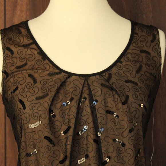 Jones New York Womens Top, New with Tags Black over Beige, Size 4, Sequins - Picture 2 of 11